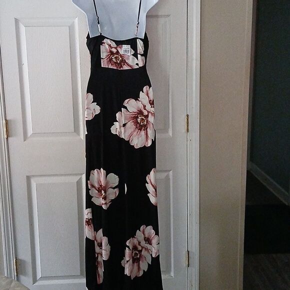 Blashe black floral print maxi spaghetti dress high slit on one side Sz L NWT - Picture 5 of 6